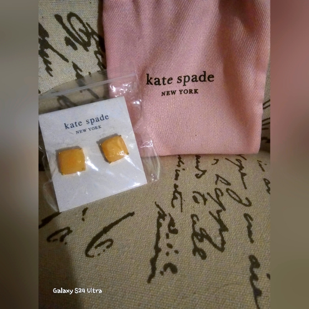 Kate Spade ♠️ Gold Light Pink Small Square Stud Earrings NWT